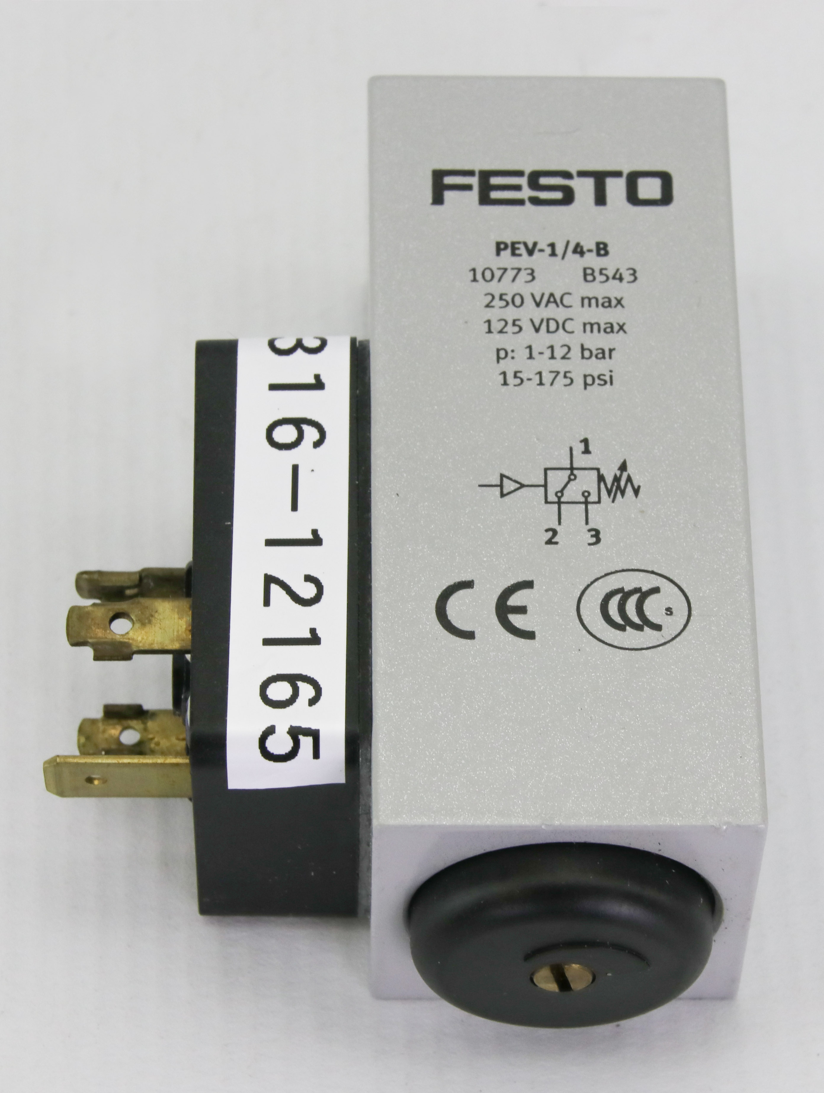 12165 FESTO PRESSURE SWITCH, P/N: 10773 (NEW) PEV-1/4-B – J316Gallery